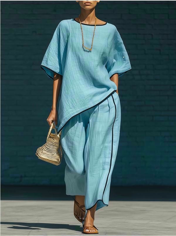 Women's Casual Resort Loose Short-Sleeve Top & Pants Set - URBANPICK FASHION