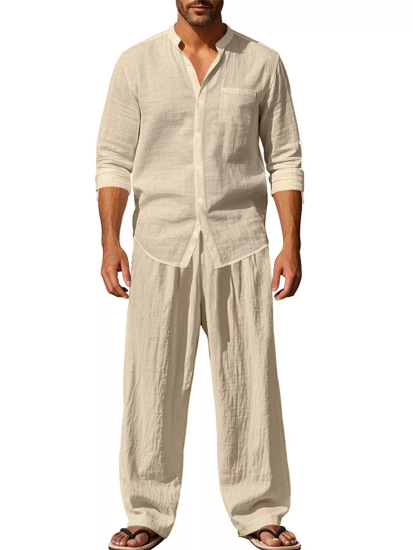 Men's Full Size Casual Button Up Shirt and Pants Plus Size - URBANPICK FASHION