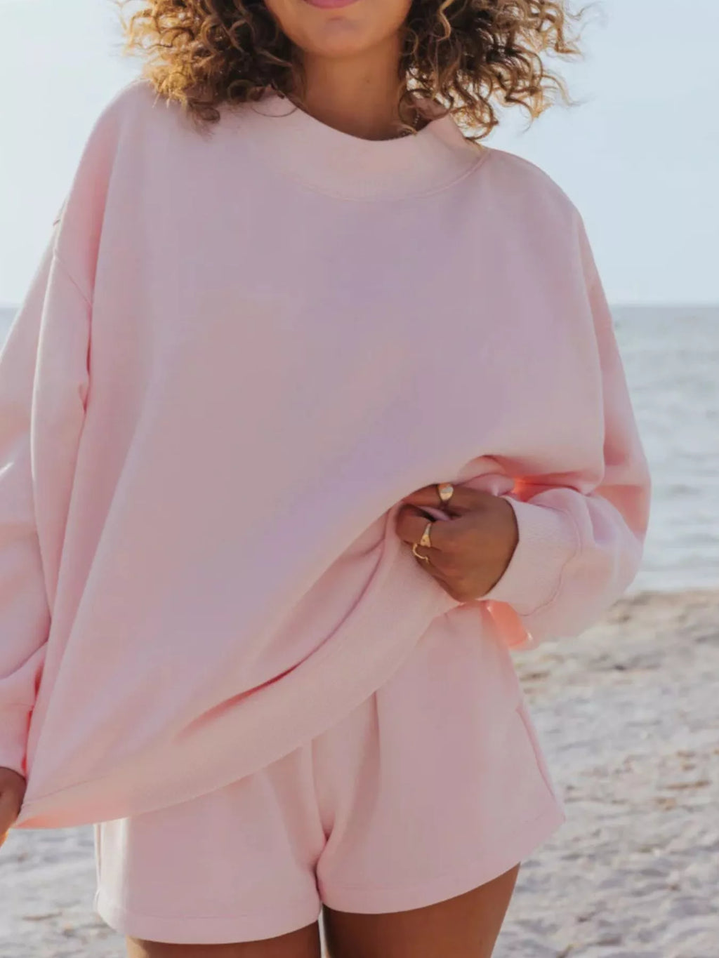 Relaxed Fit Round Neck Sweatshirt and Shorts Set - URBANPICK FASHION