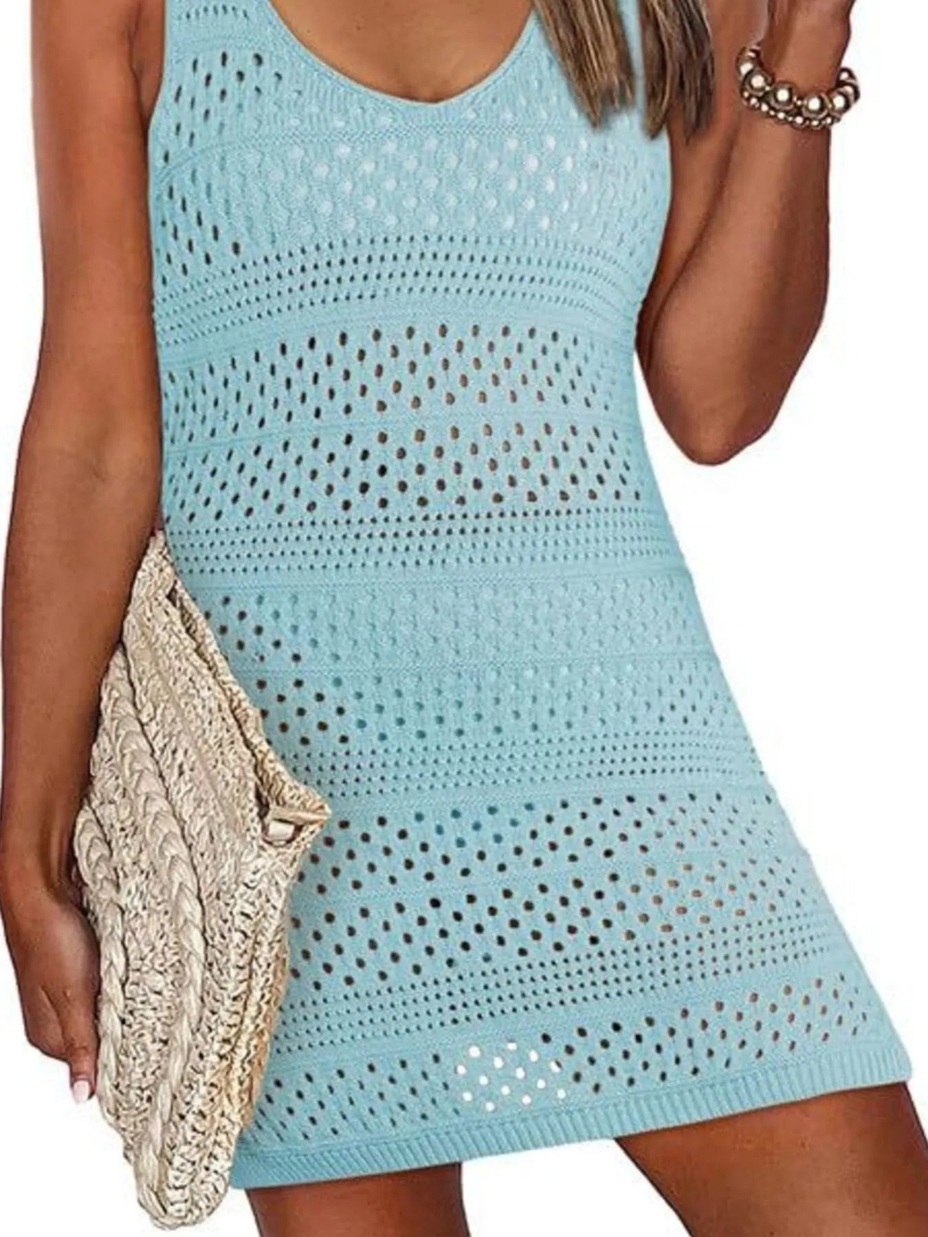 Crochet Knit Cover-Up Dress with Side Slit - URBANPICK FASHION