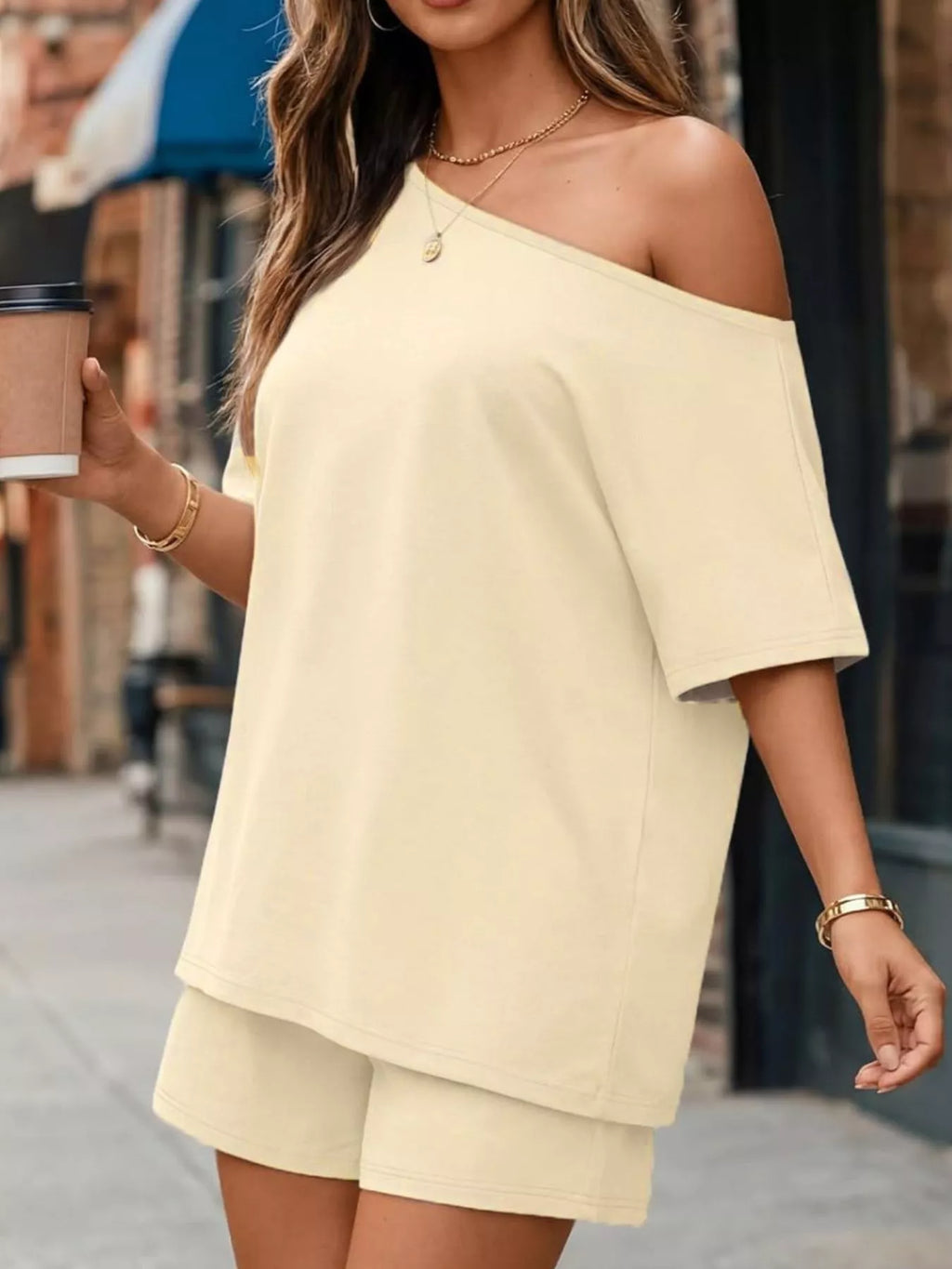 Full Size One Shoulder Top and Shorts Set Plus Size - URBANPICK FASHION