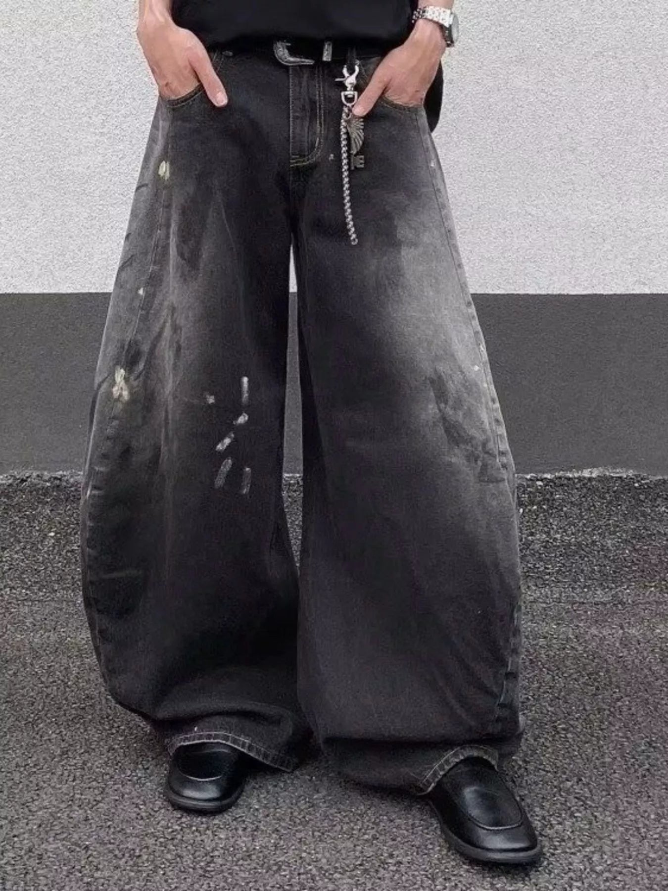 Men's Full Size Wide Leg Distressed Jeans Plus Size - URBANPICK FASHION