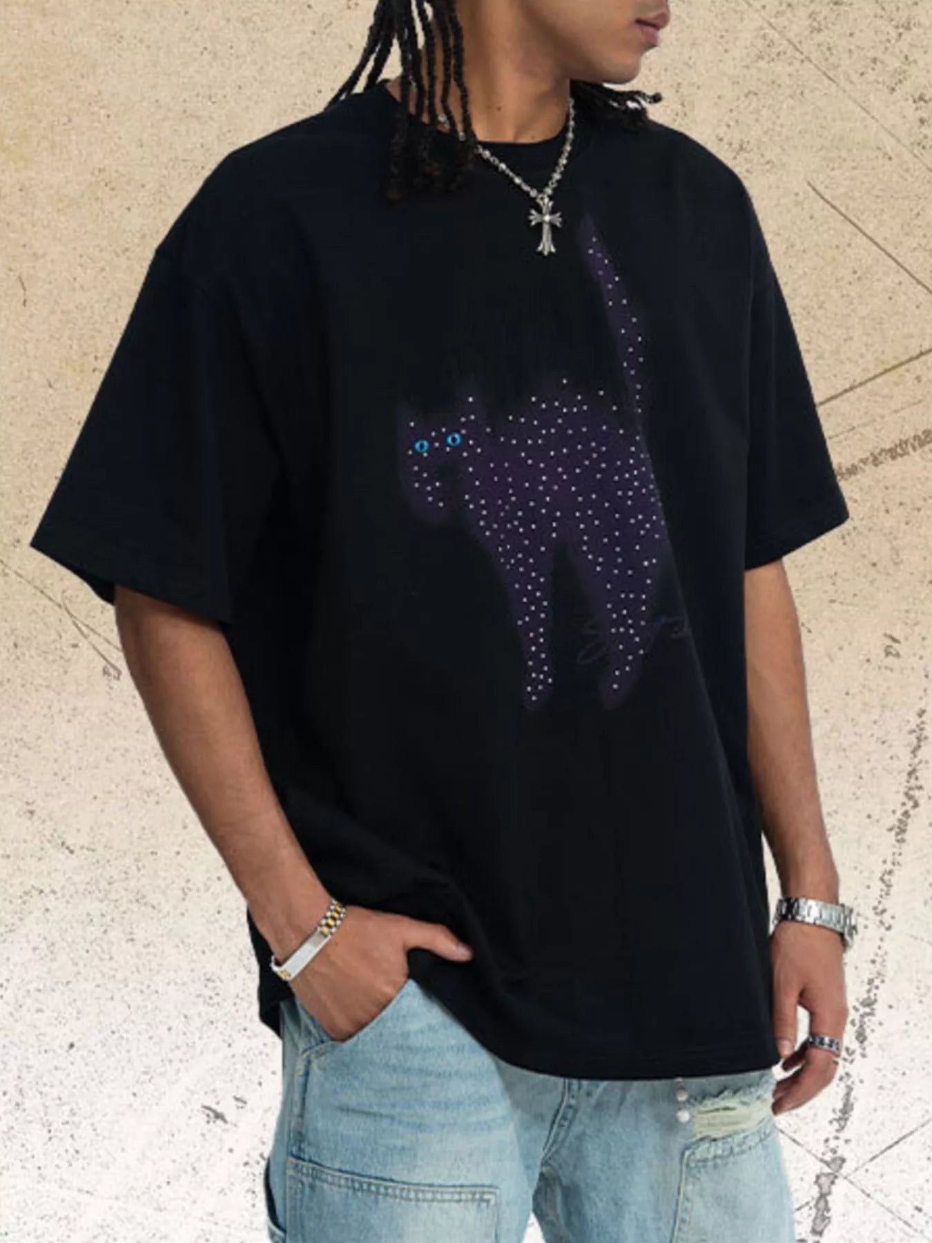 Men's Cat Graphic Short Sleeve T-Shirt - URBANPICK FASHION