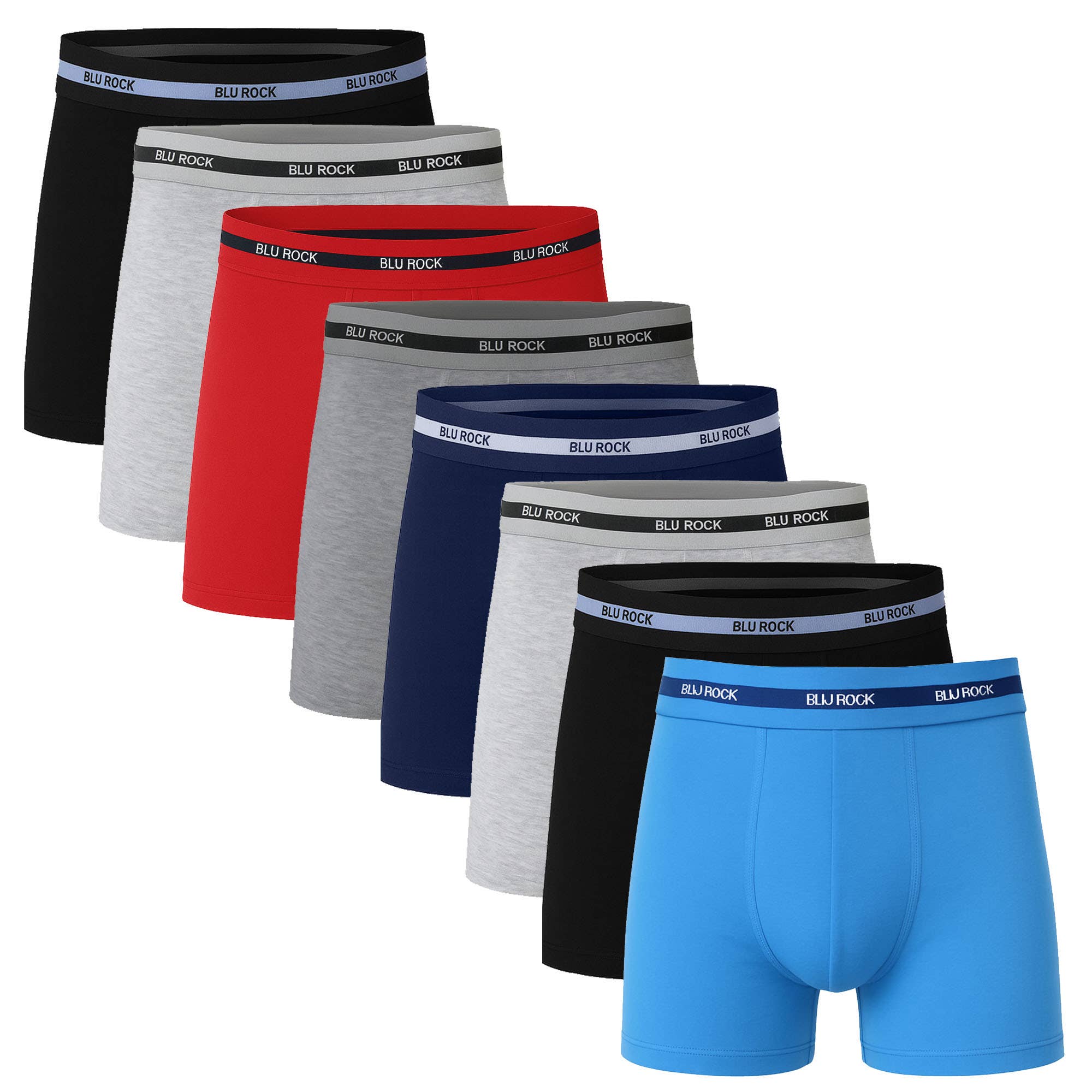 Men's 8-Pack Cotton Stretch Boxer Briefs (S-2XL): Charcoal/Navy/Black/Aqua/Red/Heather Grey / 2XL