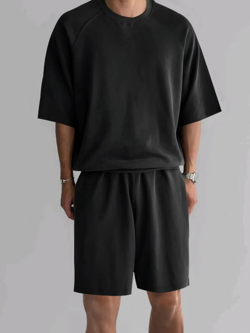 Men's Full Size Round Neck Top and Shorts Set Plus Size - URBANPICK FASHION