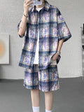 Men's Plus Size Casual Plaid Print Shirt & Shorts Set - URBANPICK FASHION