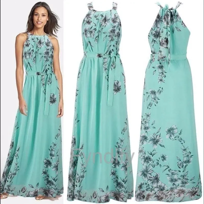 Sleeveless Floral Maxi Dress with Halter Neck Boho Style - URBANPICK FASHION