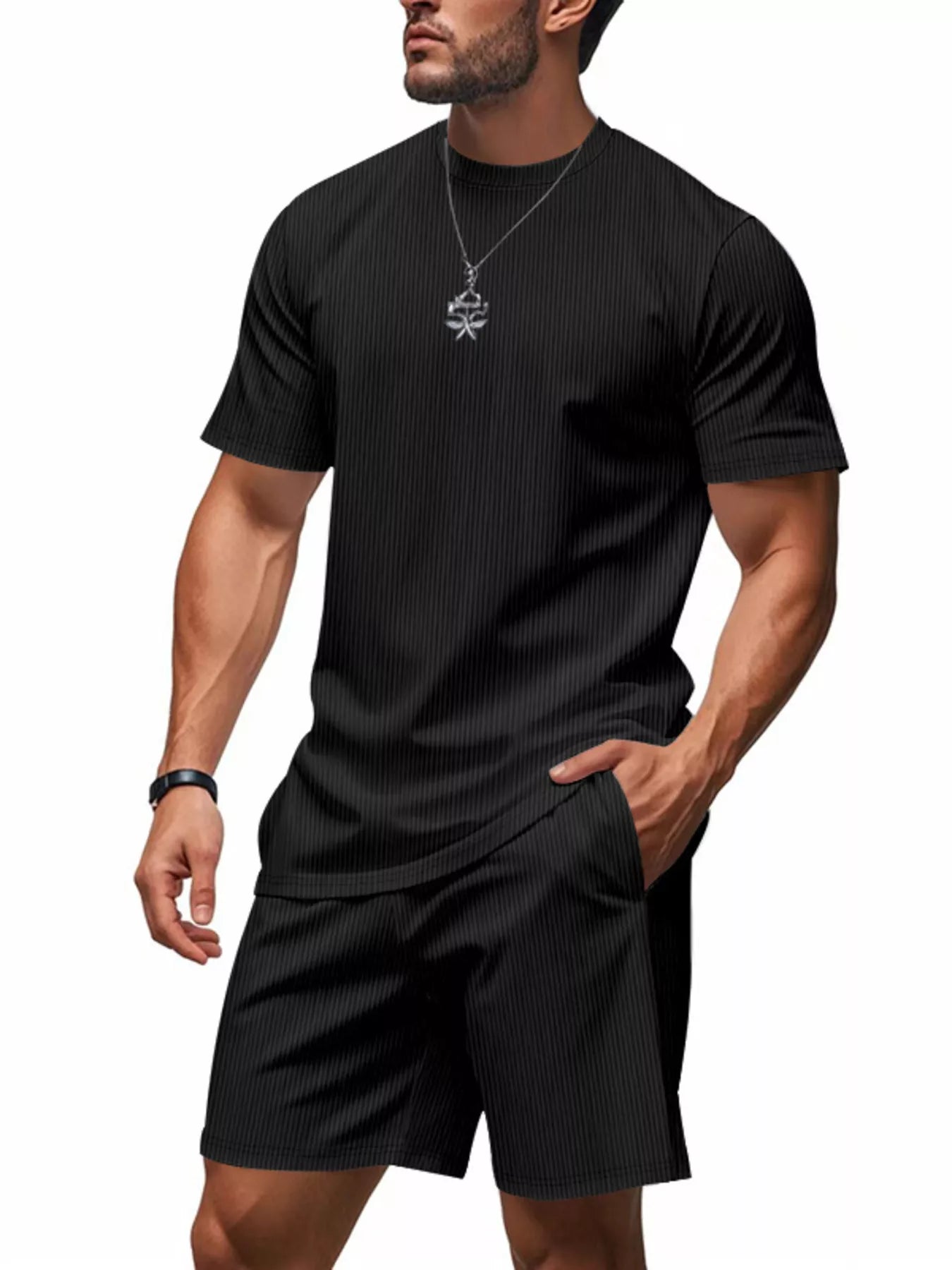 Men's Full Size Casual Striped Top and Shorts Set Plus Size - URBANPICK FASHION