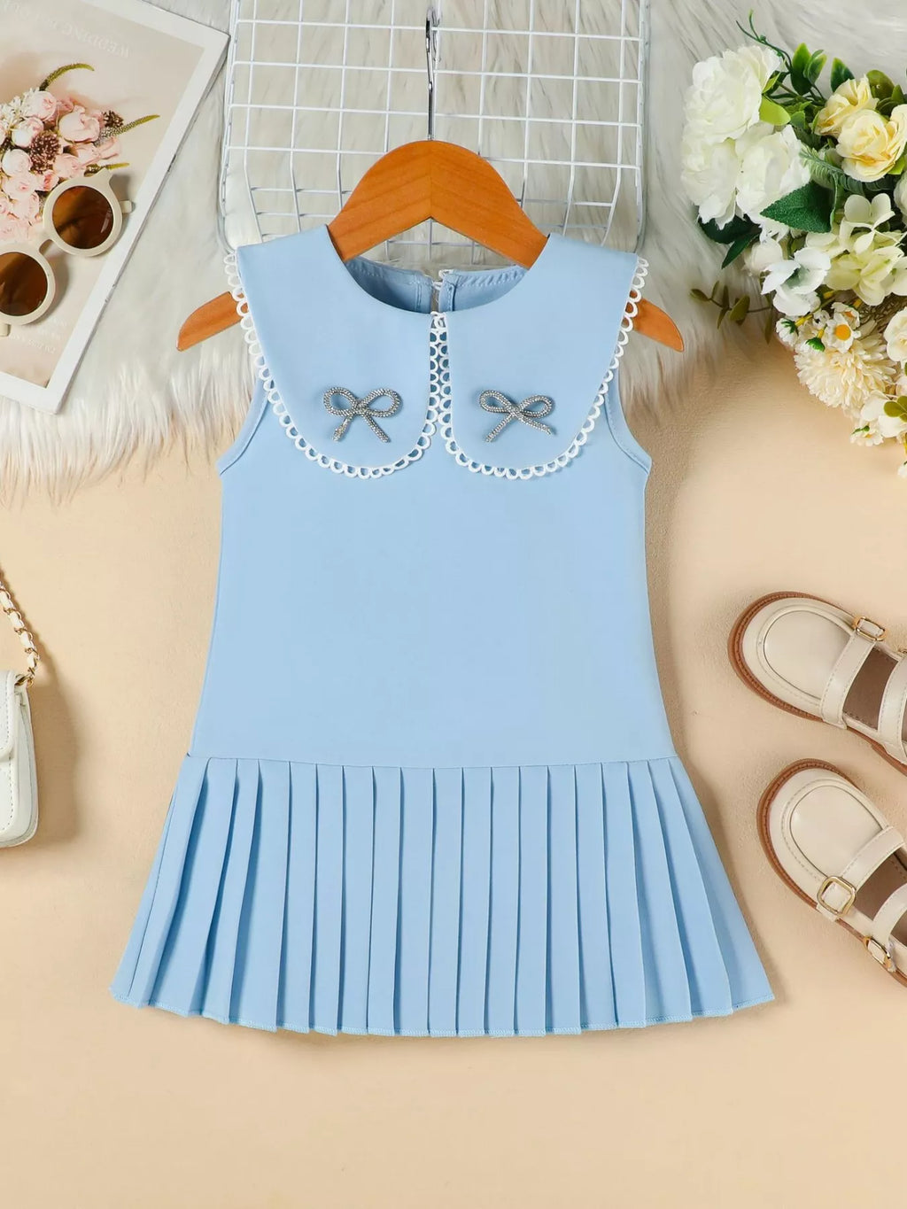 Children's Bow-Accented Pleated Dress - URBANPICK FASHION
