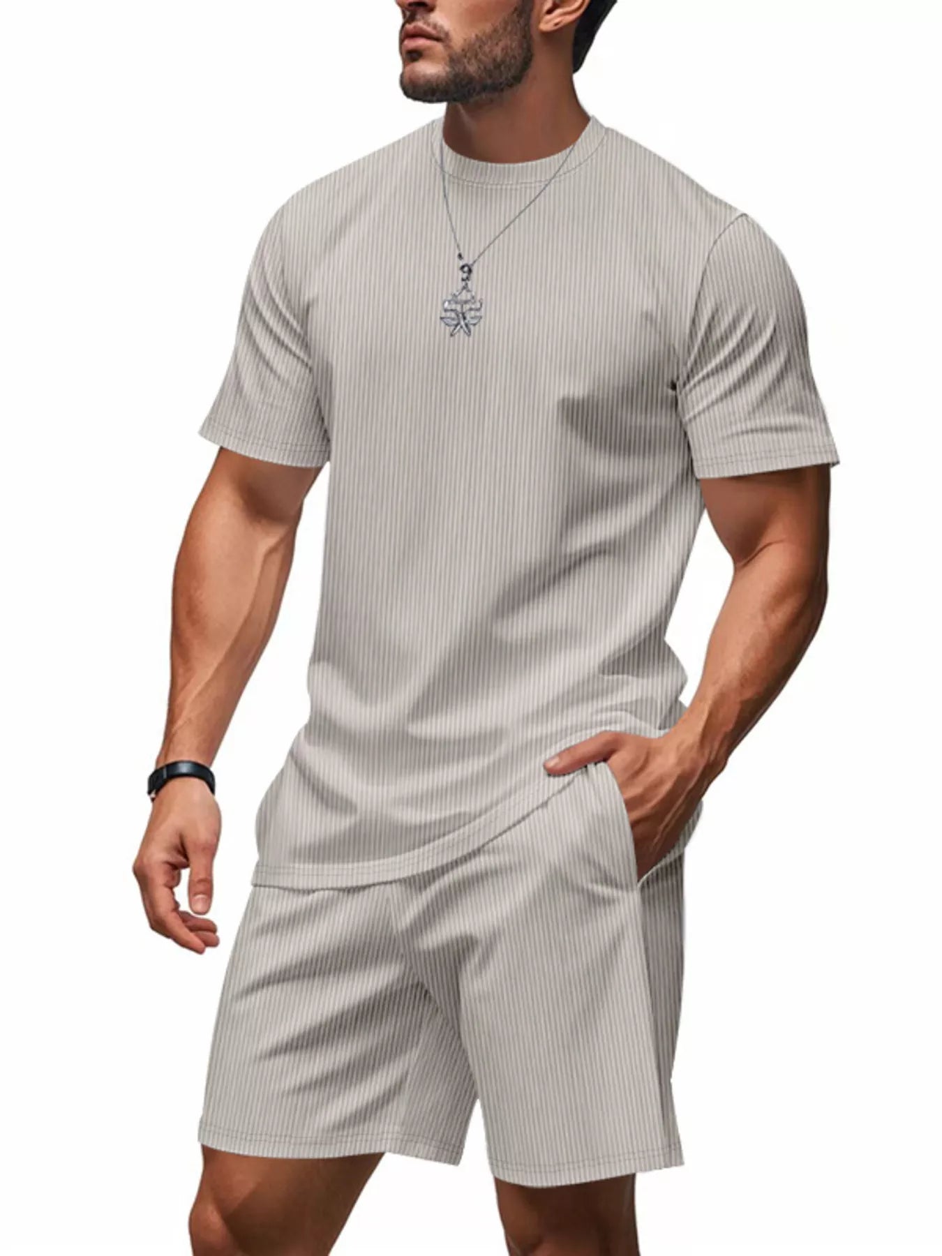 Men's Full Size Casual Striped Top and Shorts Set Plus Size - URBANPICK FASHION