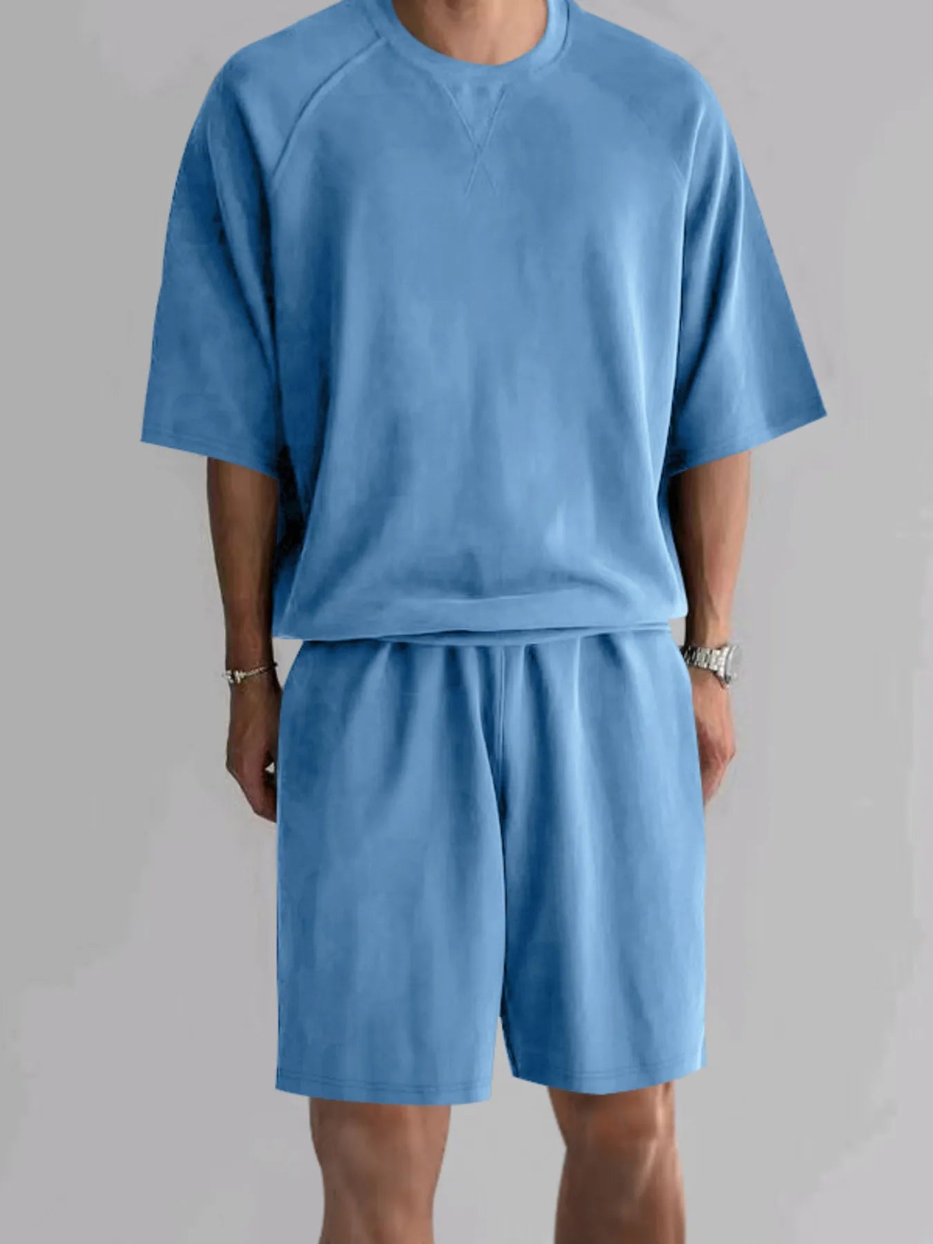Men's Full Size Round Neck Top and Shorts Set Plus Size - URBANPICK FASHION