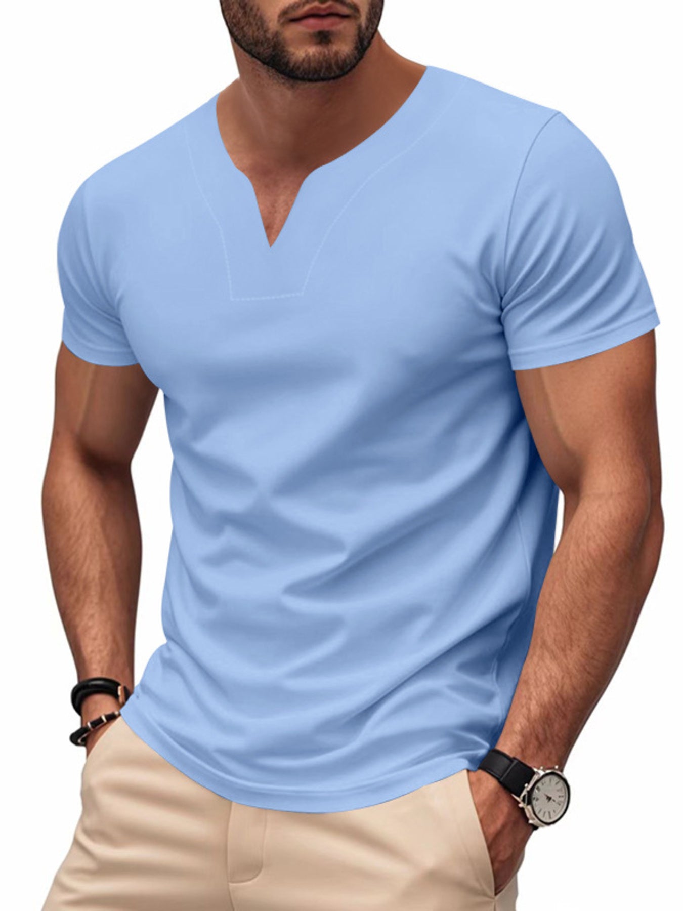 Men's Full Size Casual V-Neck Short Sleeve T-Shirt Plus Size - URBANPICK FASHION
