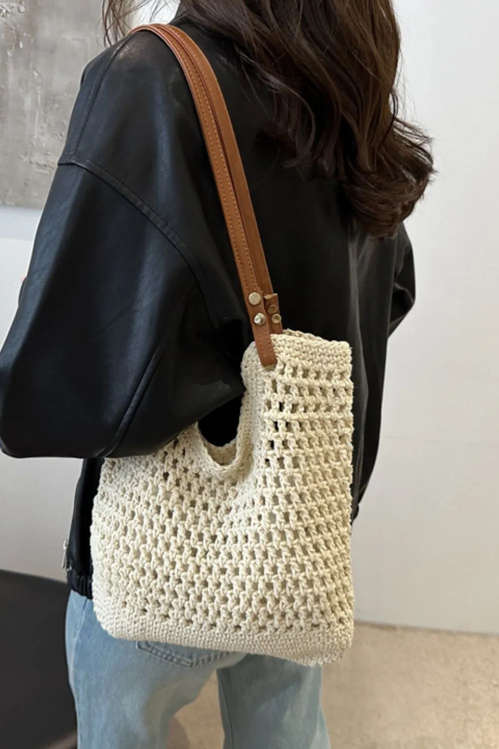 Openwork Woven Tote Bag - URBANPICK FASHION