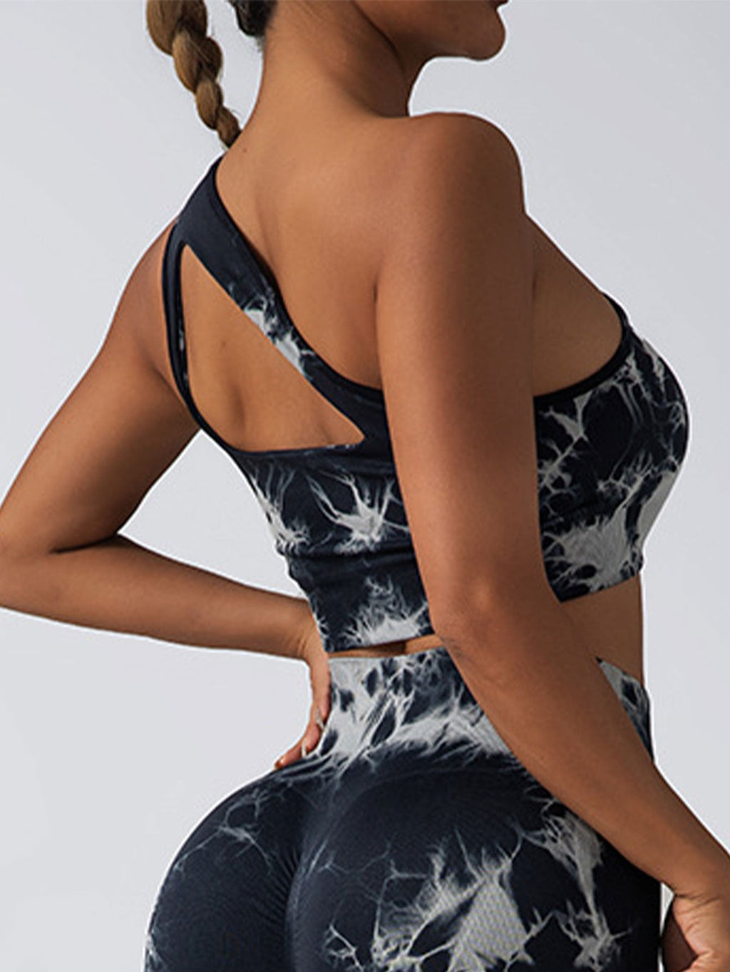 Seamless One-Shoulder Bra & Scrunch Leggings Set - High Waisted Yoga Pants - URBANPICK FASHION