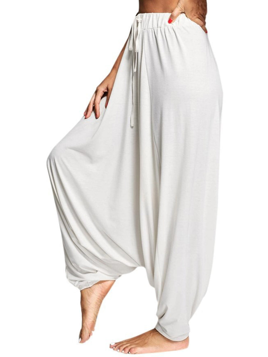 Tied Mid Waist Long Harem Pants - URBANPICK FASHION