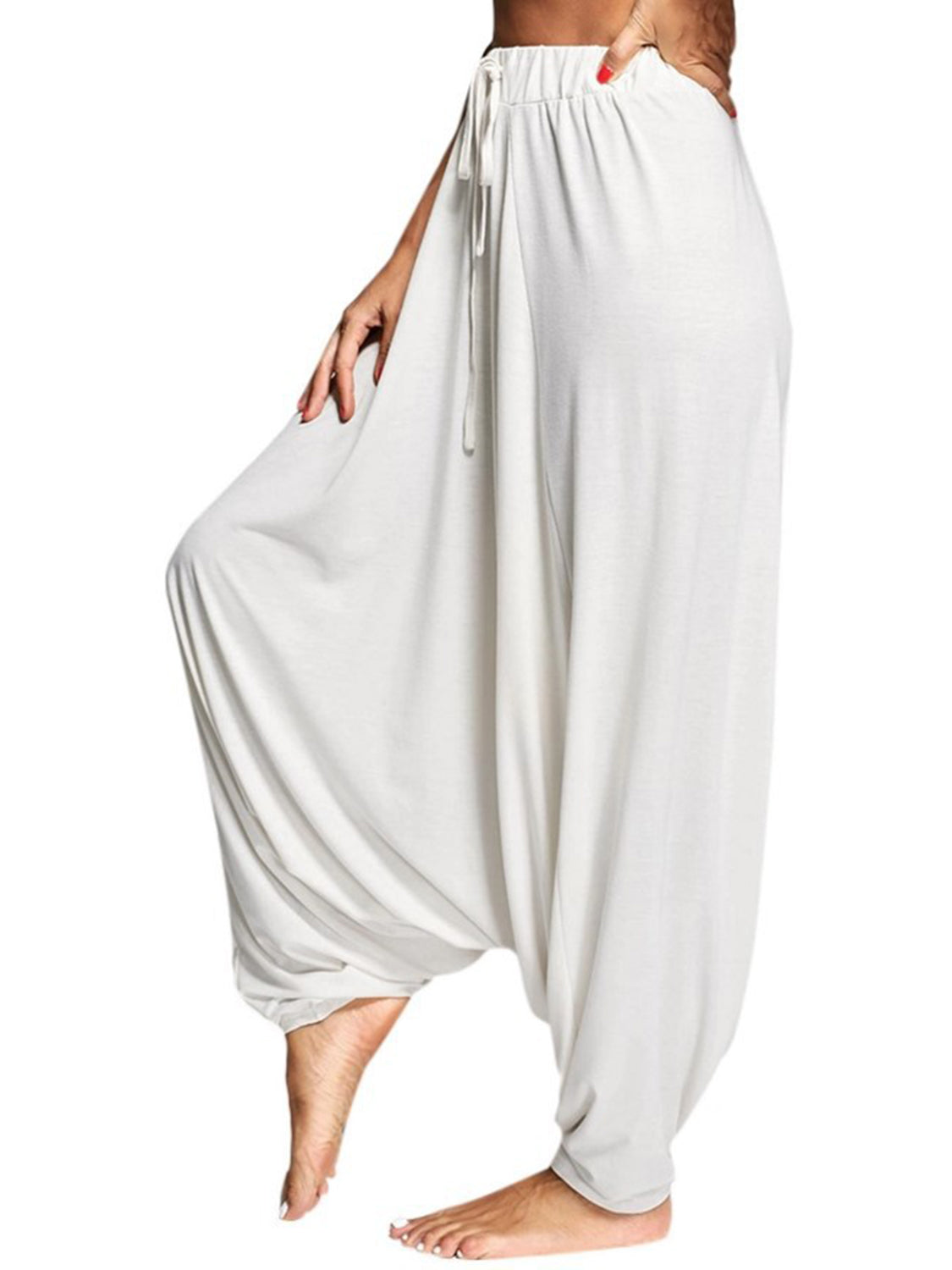 Tied Mid Waist Long Harem Pants - URBANPICK FASHION