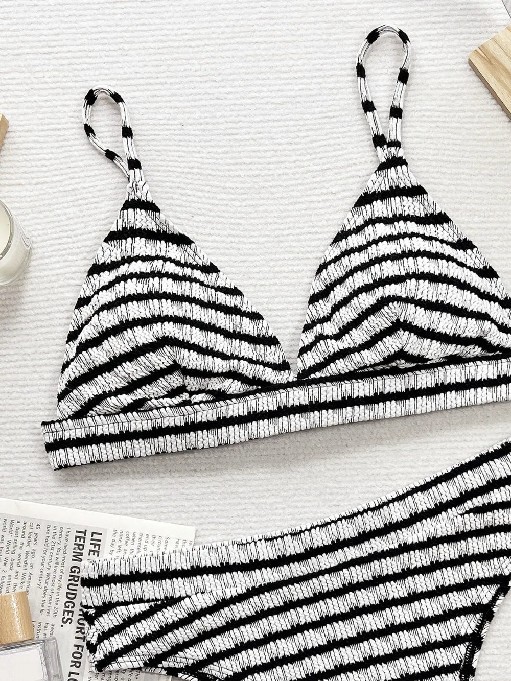 Striped V-Neck Two-Piece Swim Set - URBANPICK FASHION