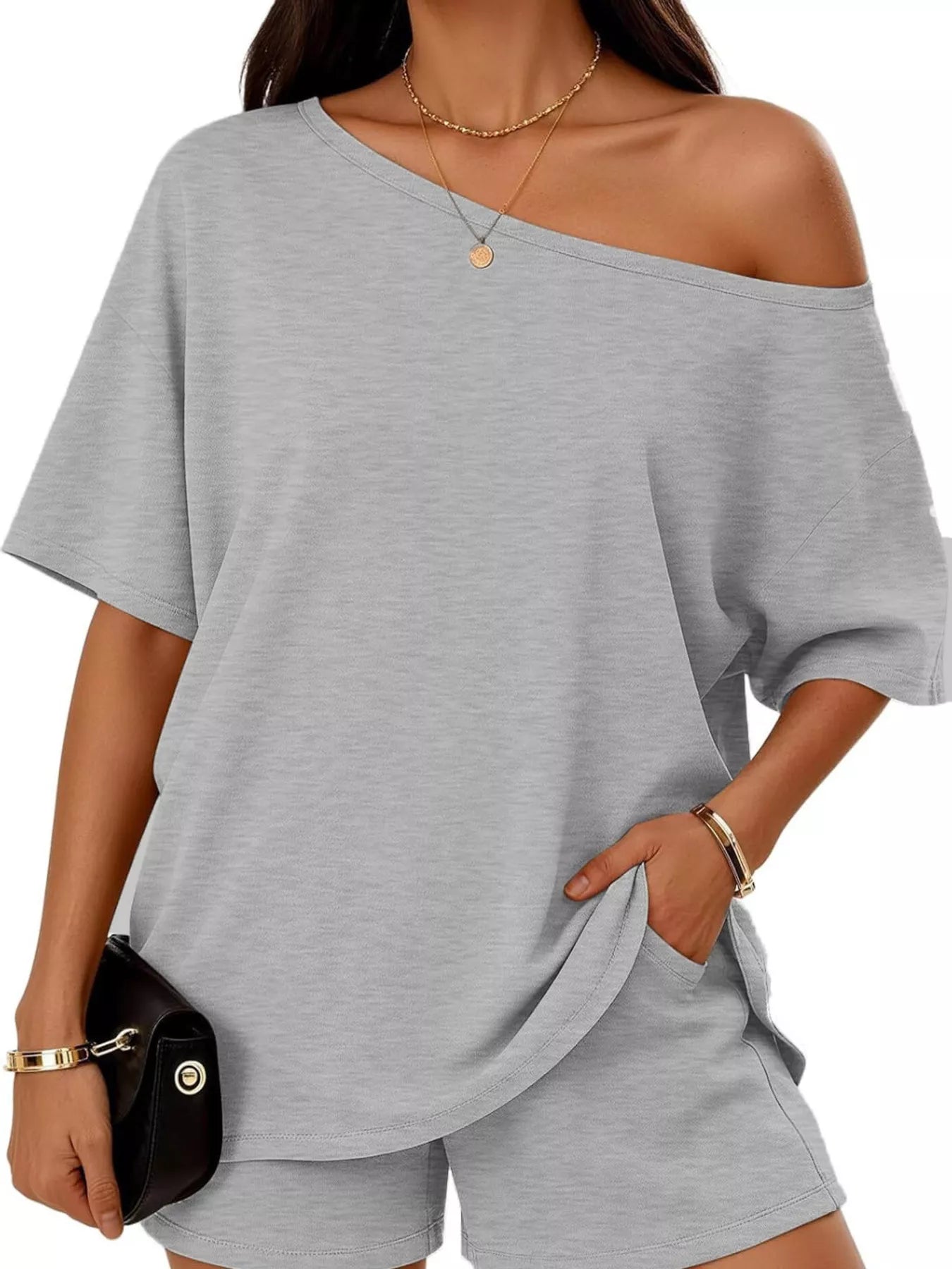 Full Size One Shoulder Top and Shorts Set Plus Size - URBANPICK FASHION