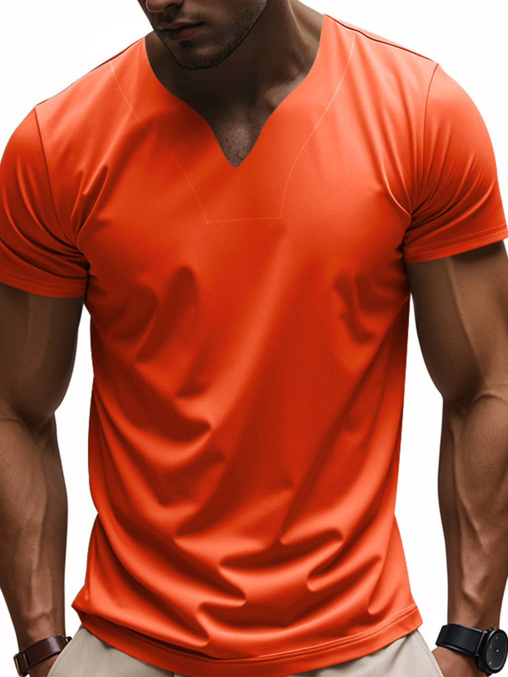 Men's Full Size Casual V-Neck Short Sleeve T-Shirt Plus Size - URBANPICK FASHION