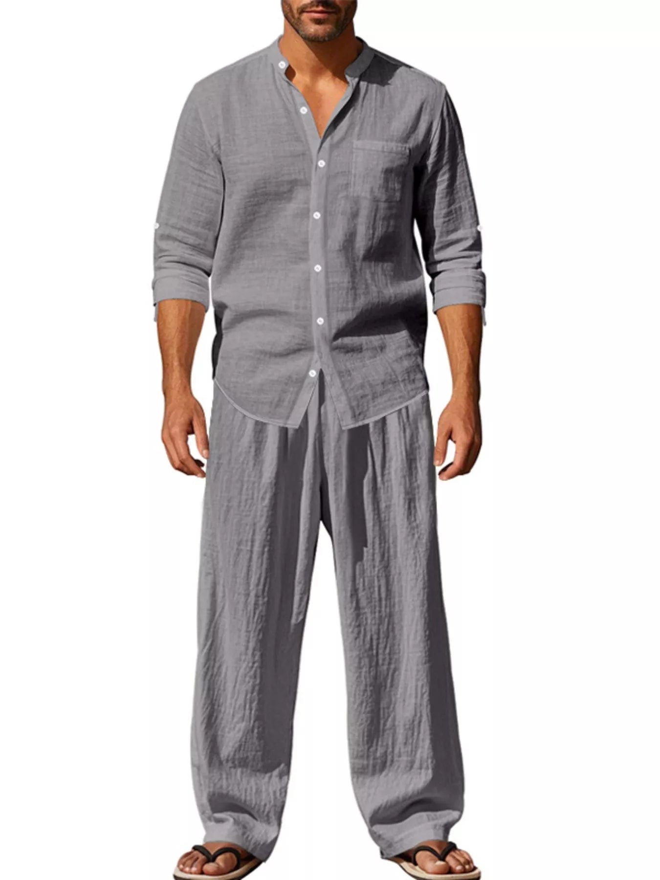 Men's Full Size Casual Button Up Shirt and Pants Plus Size - URBANPICK FASHION