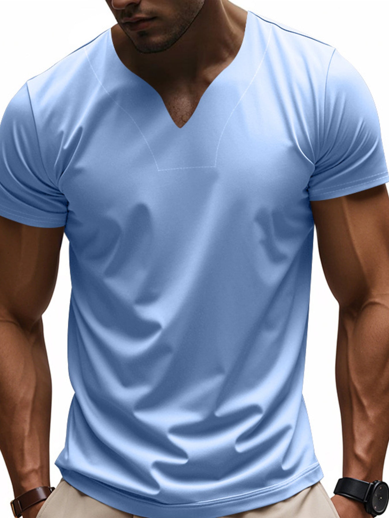 Men's Full Size Casual V-Neck Short Sleeve T-Shirt Plus Size - URBANPICK FASHION