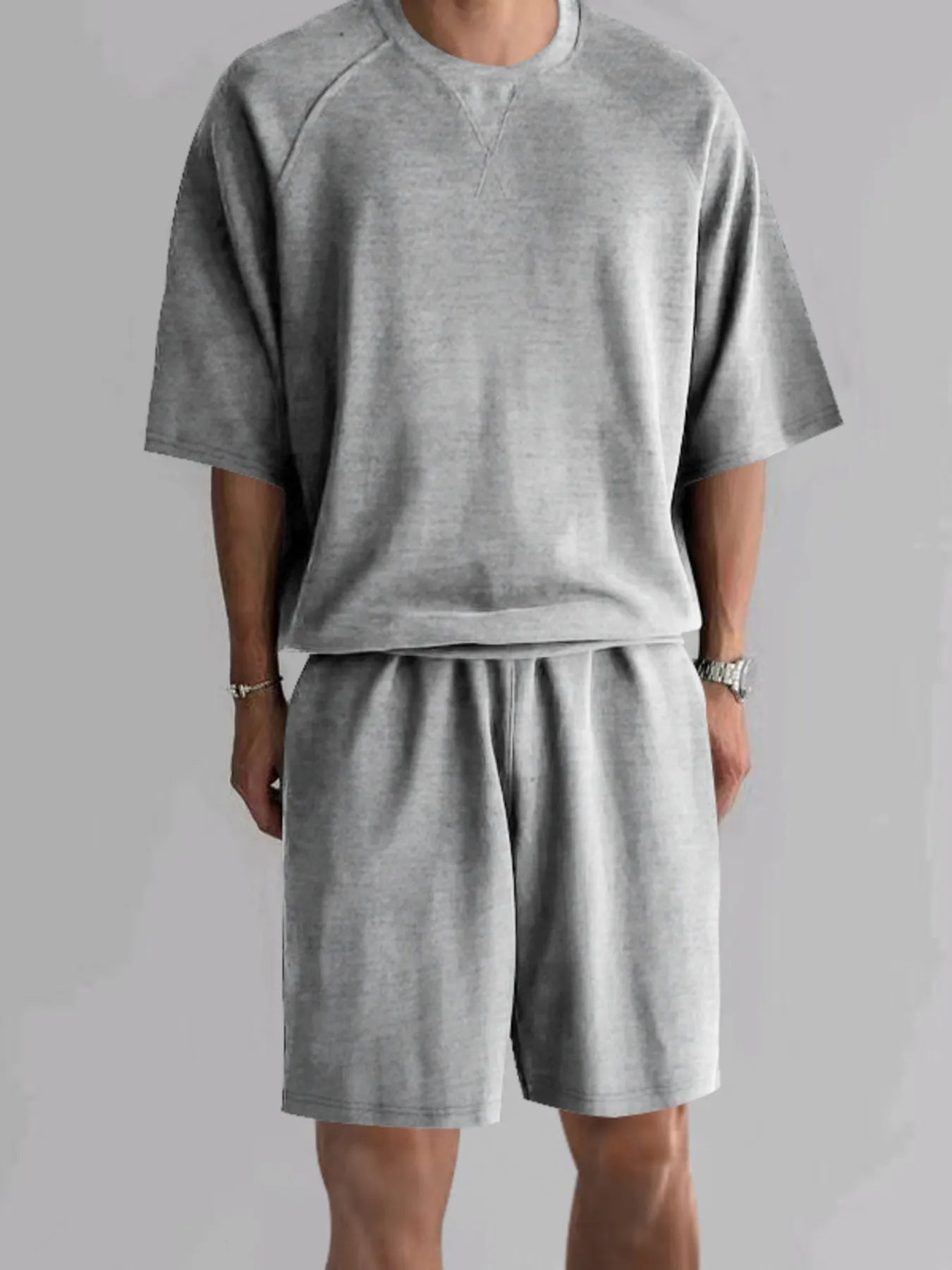 Men's Full Size Round Neck Top and Shorts Set Plus Size - URBANPICK FASHION