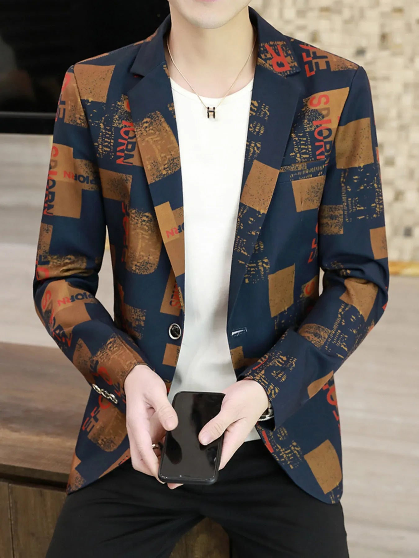 Men's Plus Size Printed One Button Slim Fit Blazer - URBANPICK FASHION