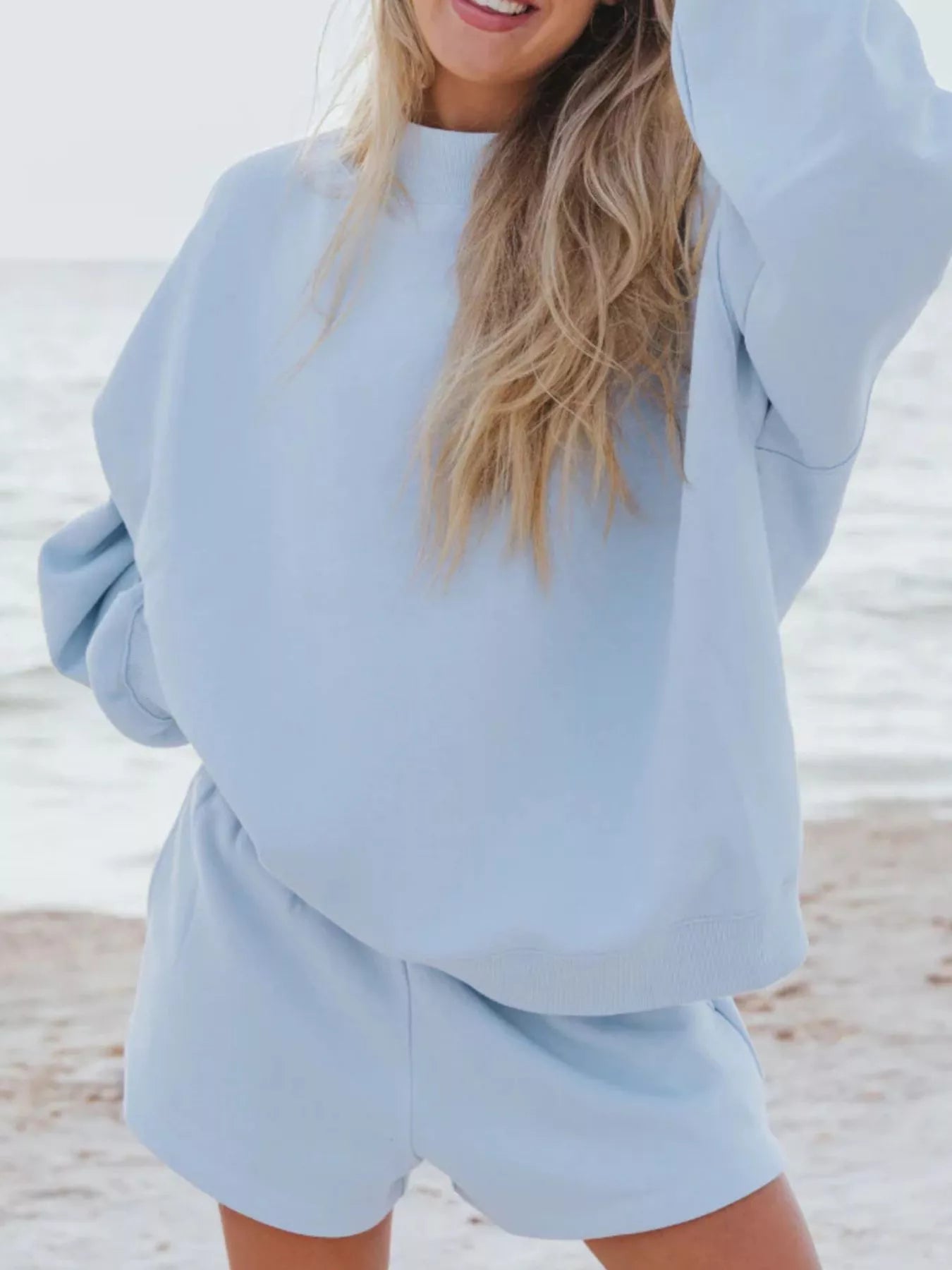 Relaxed Fit Round Neck Sweatshirt and Shorts Set - URBANPICK FASHION