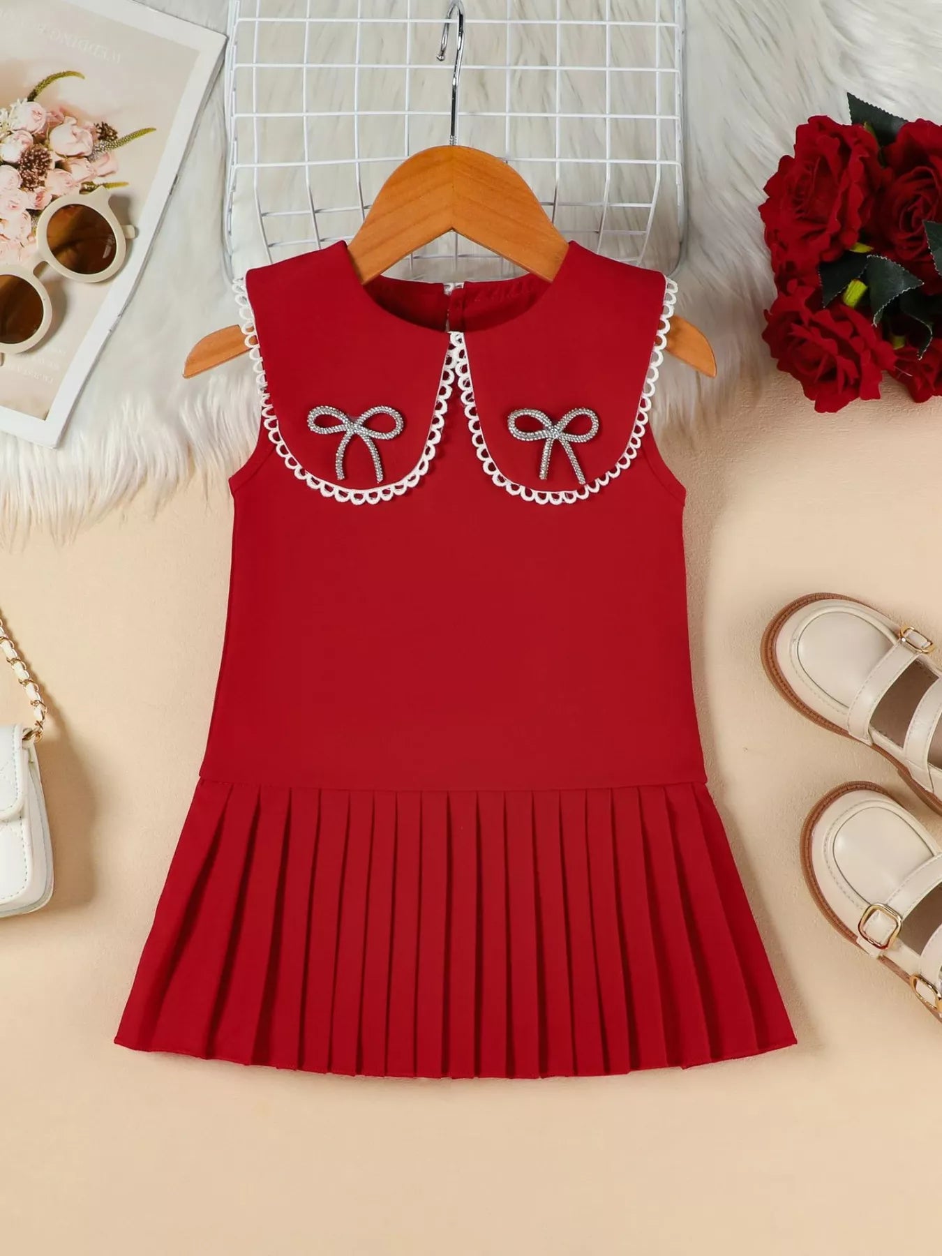 Children's Bow-Accented Pleated Dress - URBANPICK FASHION