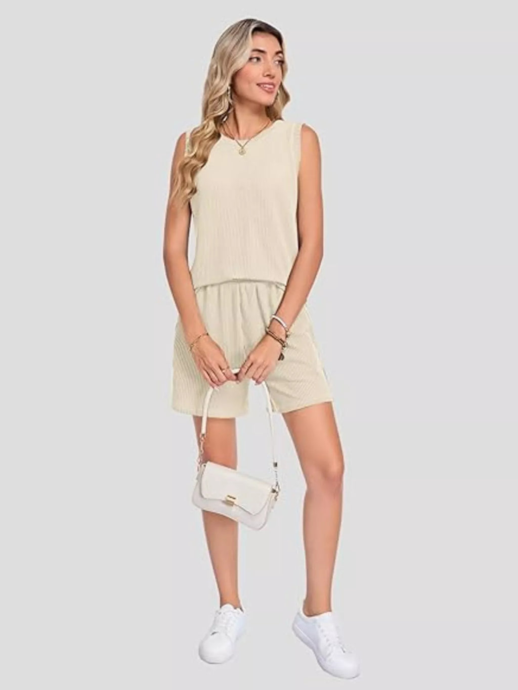 Casual Ribbed Knit Sleeveless Top and Shorts Set - URBANPICK FASHION