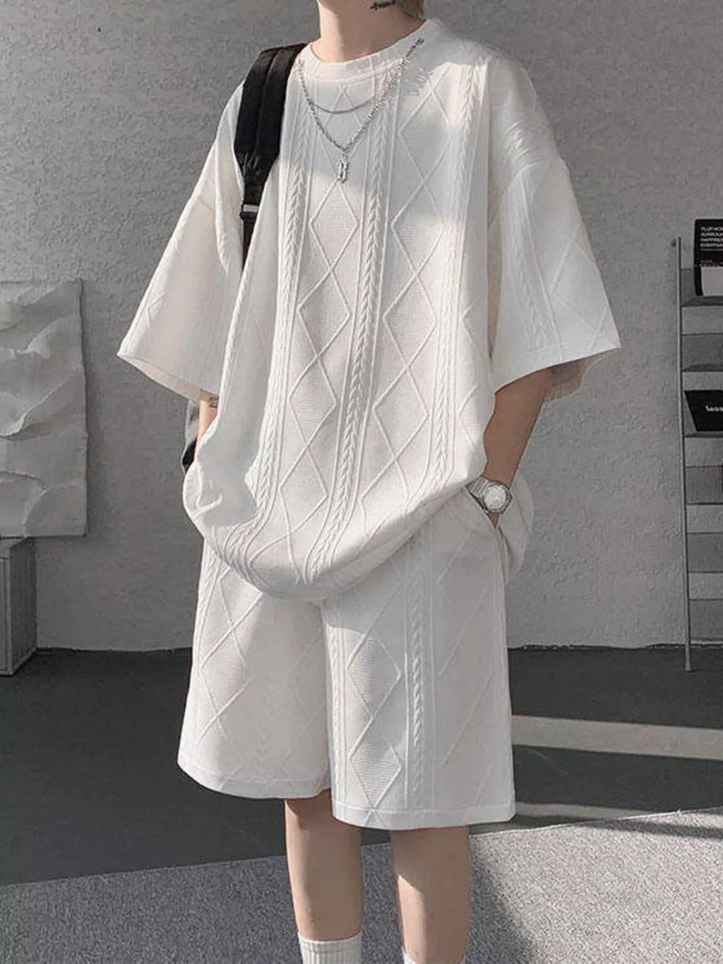 Men's Plus Size Textured Relaxed Fit Top and Shorts Set - URBANPICK FASHION