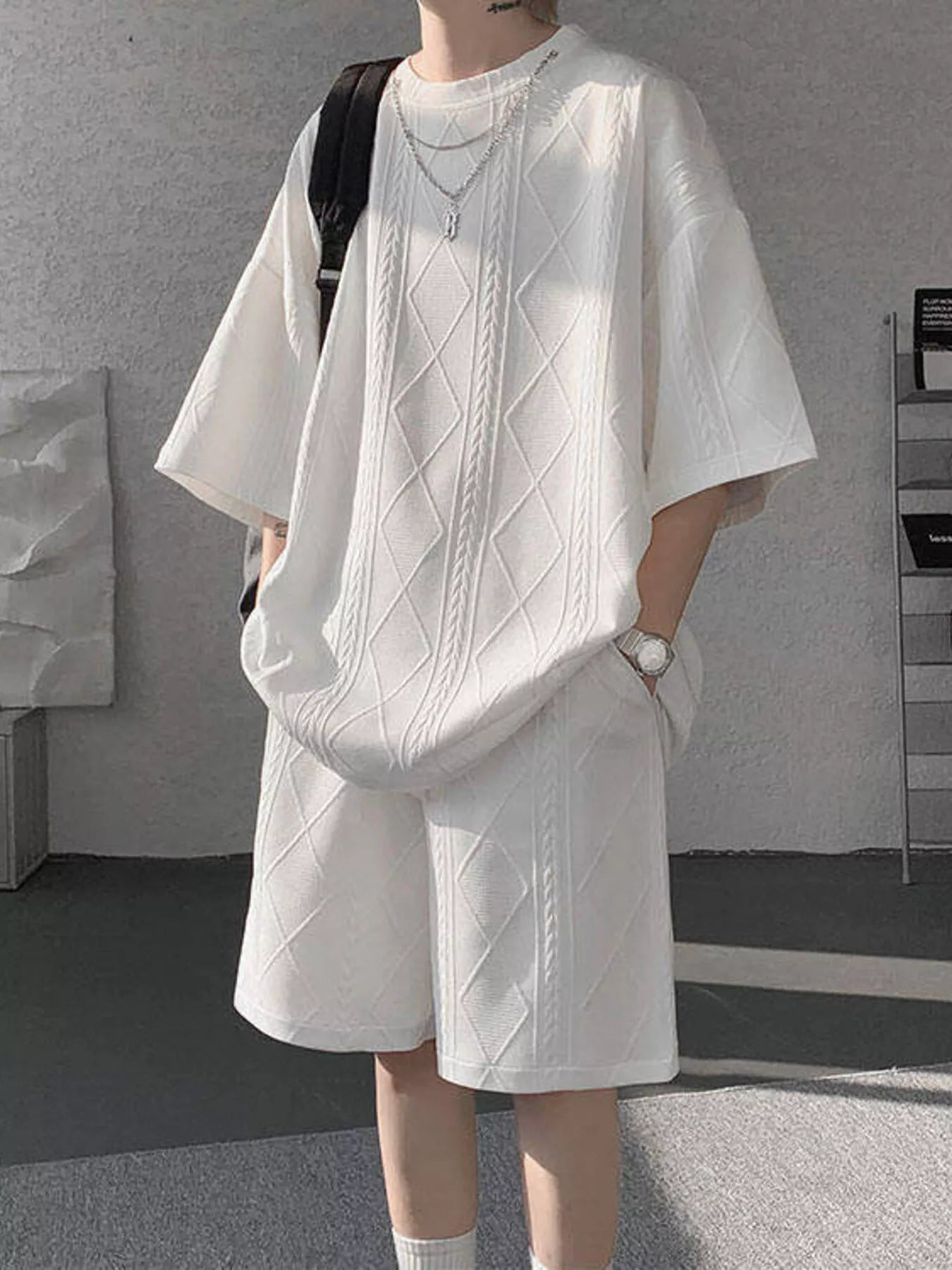 Men's Plus Size Textured Relaxed Fit Top and Shorts Set - URBANPICK FASHION