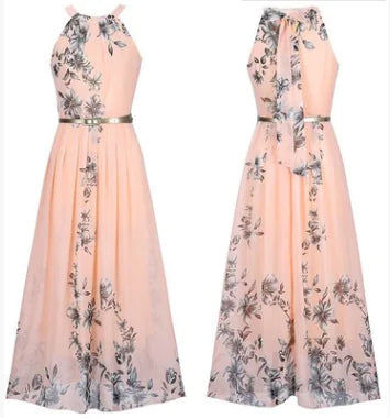 Sleeveless Floral Maxi Dress with Halter Neck Boho Style - URBANPICK FASHION