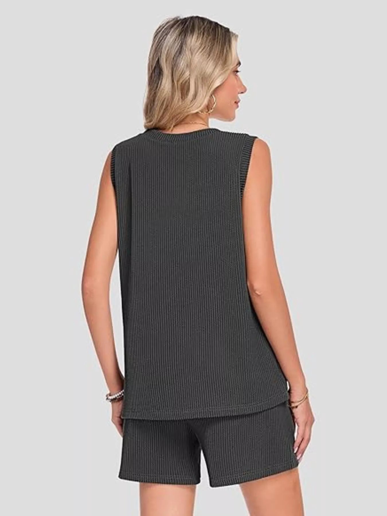 Casual Ribbed Knit Sleeveless Top and Shorts Set - URBANPICK FASHION