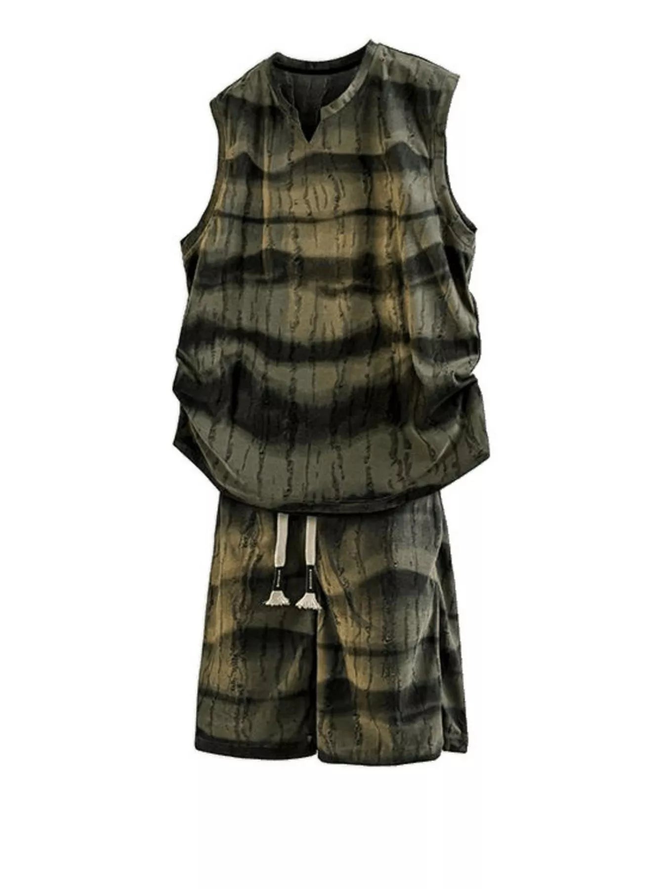 Men's Plus Size Striped Tank and Shorts Set - URBANPICK FASHION