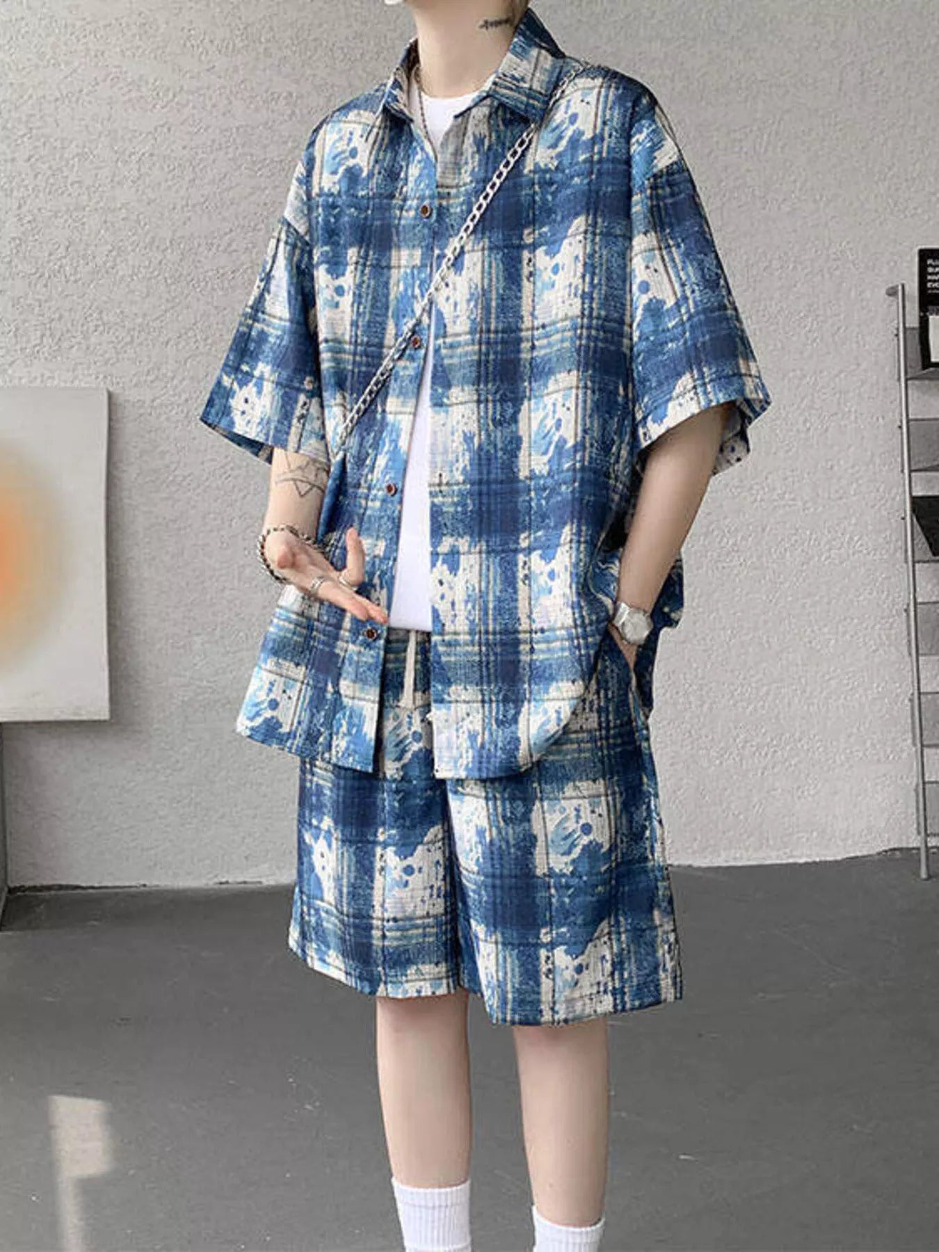 Men's Plus Size Casual Plaid Print Shirt & Shorts Set - URBANPICK FASHION