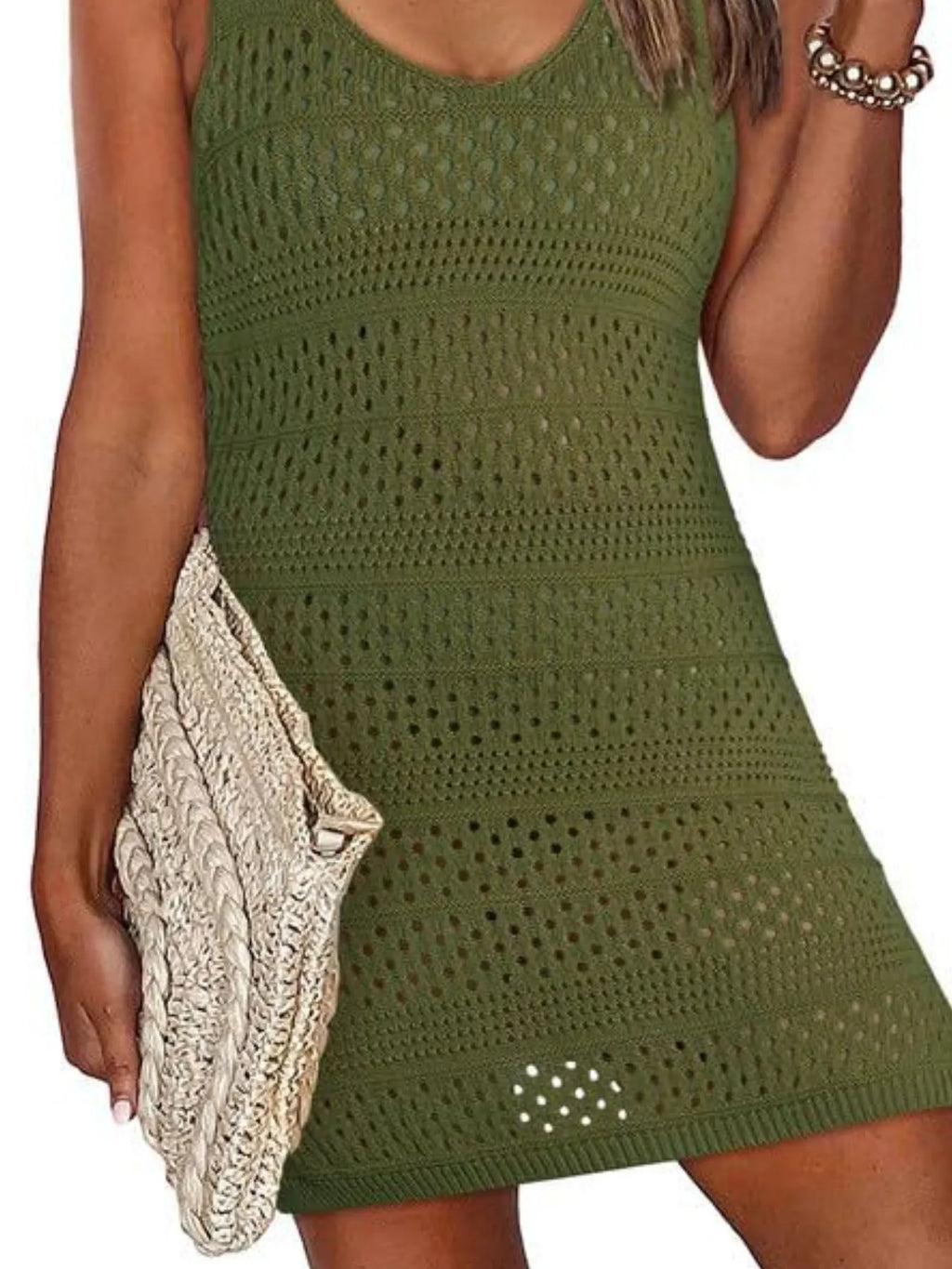 Crochet Knit Cover-Up Dress with Side Slit - URBANPICK FASHION