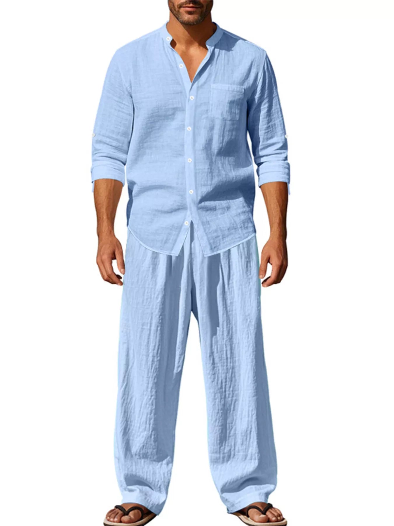 Men's Full Size Casual Button Up Shirt and Pants Plus Size - URBANPICK FASHION