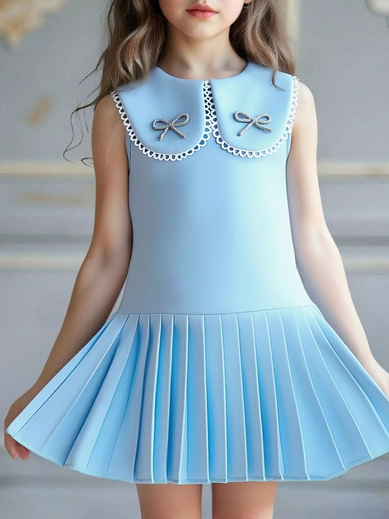 Children's Bow-Accented Pleated Dress - URBANPICK FASHION