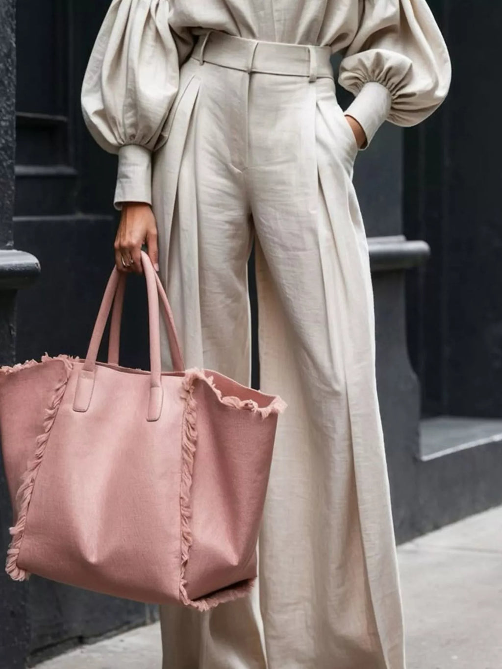 Lantern Sleeve Shirt and Wide Leg Pants Set - URBANPICK FASHION