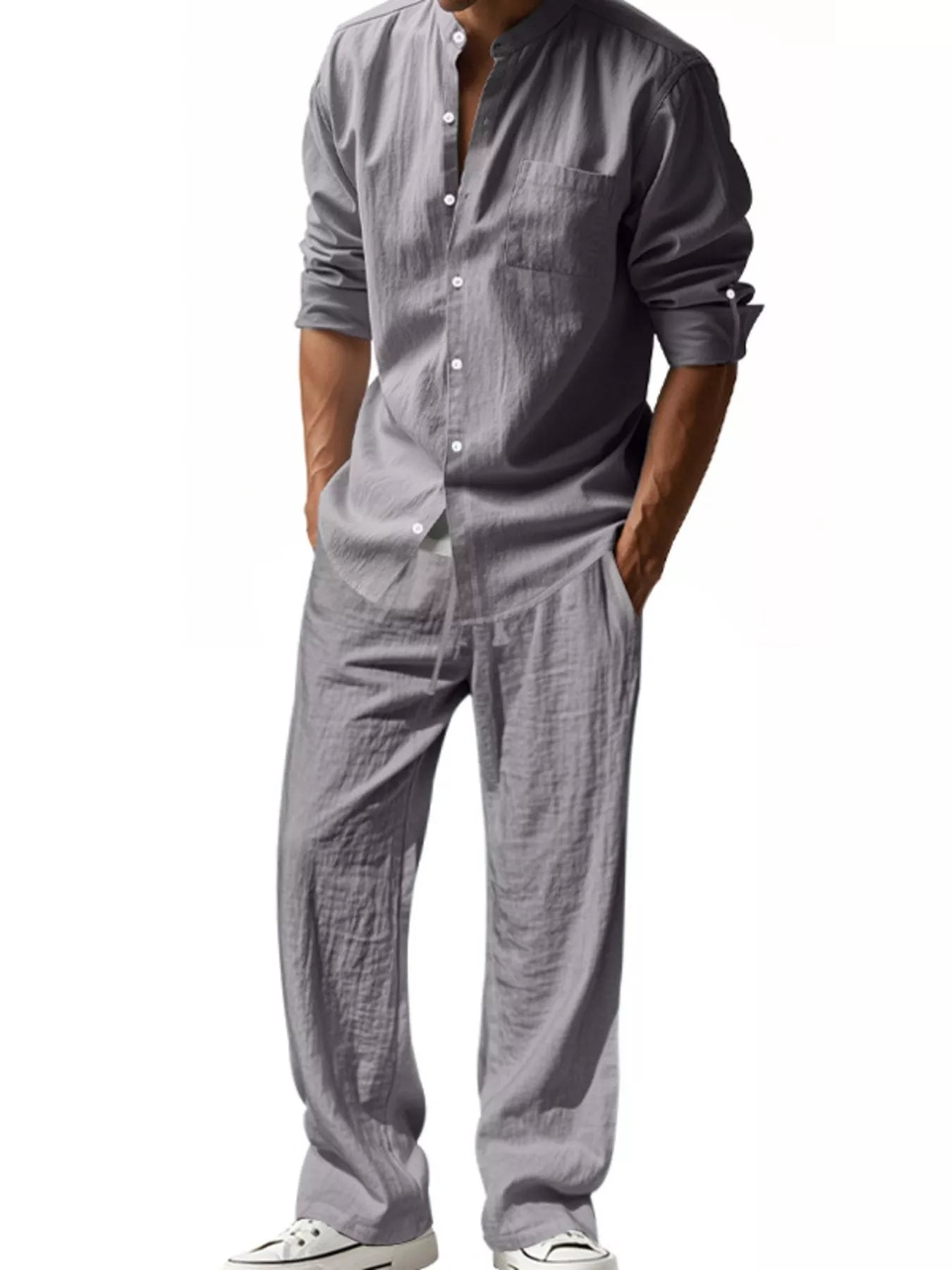 Men's Full Size Casual Button Up Shirt and Pants Plus Size - URBANPICK FASHION