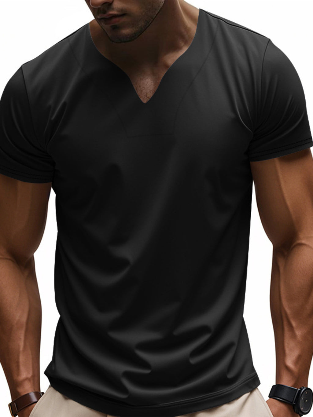 Men's Full Size Casual V-Neck Short Sleeve T-Shirt Plus Size - URBANPICK FASHION