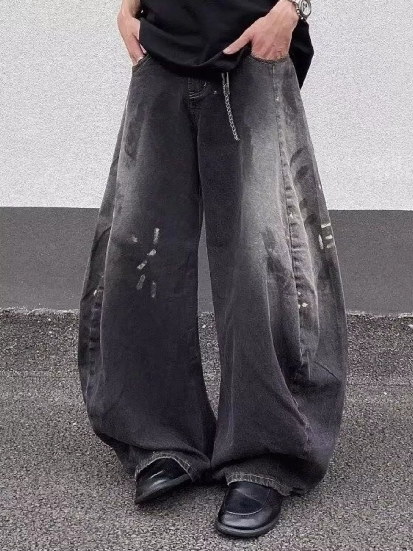 Men's Full Size Wide Leg Distressed Jeans Plus Size - URBANPICK FASHION