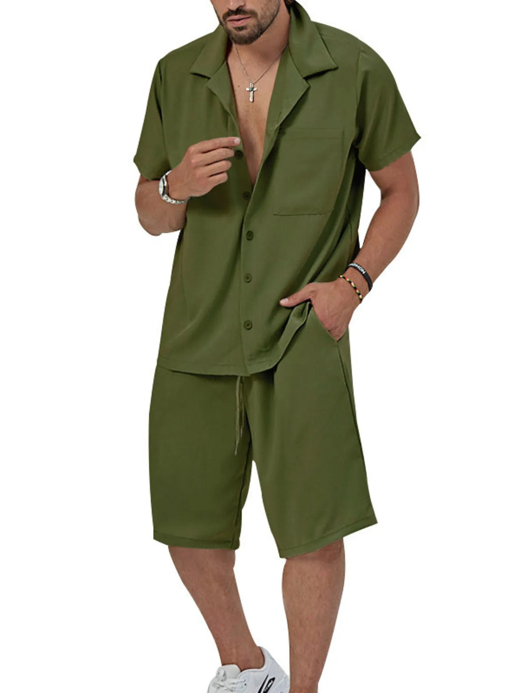 Men's Plus Size Button Up Short Sleeve Shirt and Shorts Set - URBANPICK FASHION