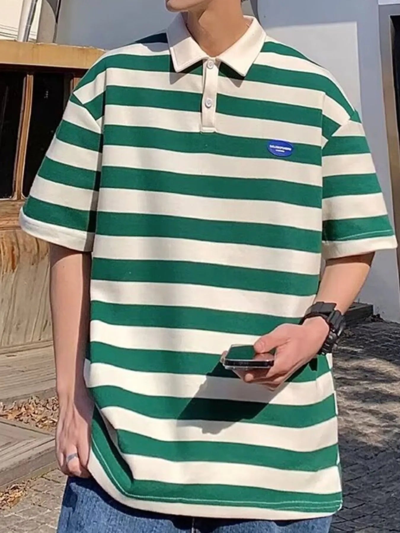 Men's Plus Size Striped Short Sleeve Oversized Polo - URBANPICK FASHION