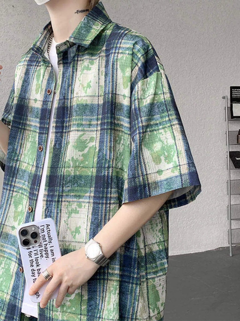 Men's Plus Size Casual Plaid Print Shirt & Shorts Set - URBANPICK FASHION