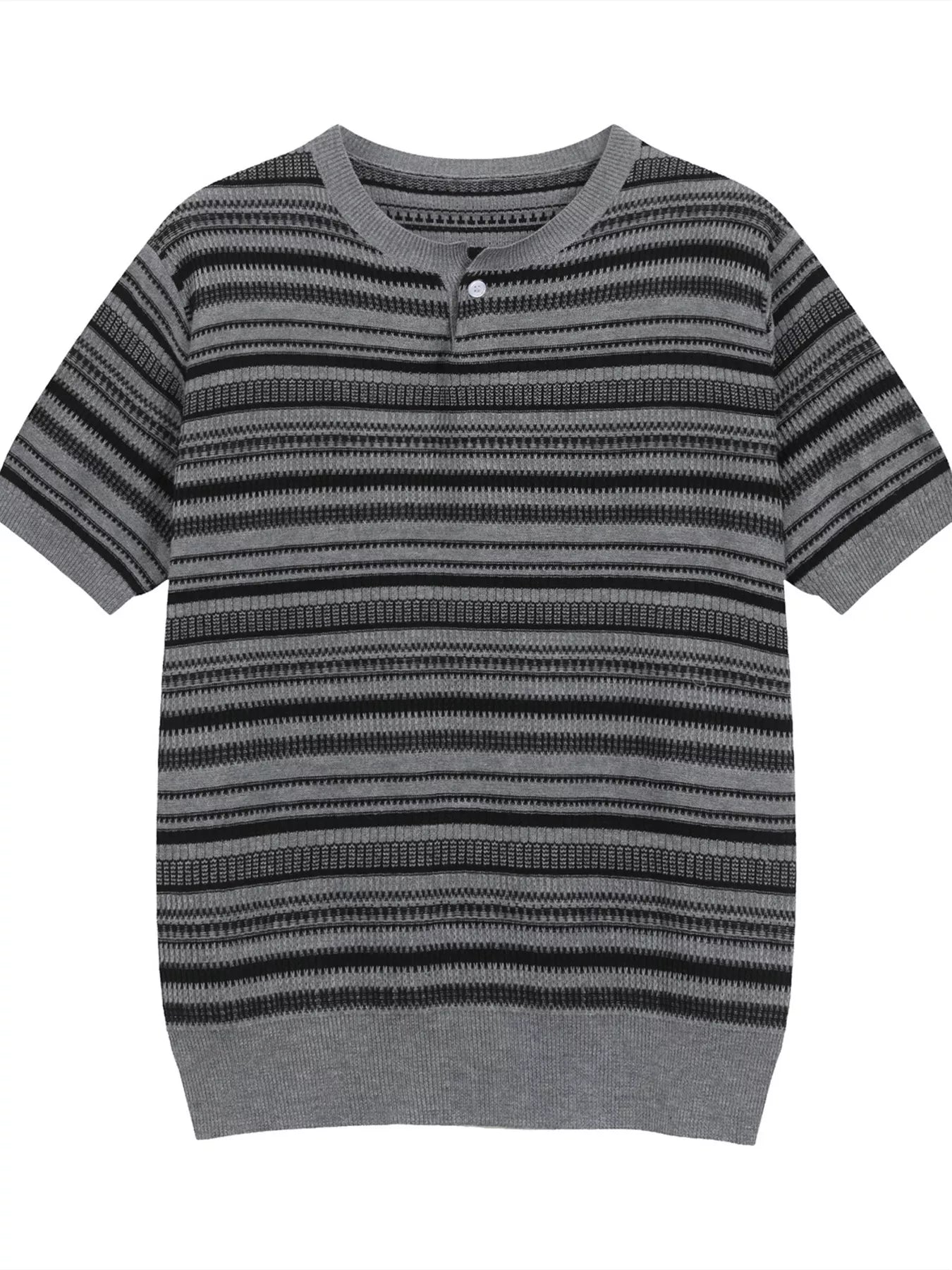 Men's Striped Knit Henley T-Shirt - URBANPICK FASHION