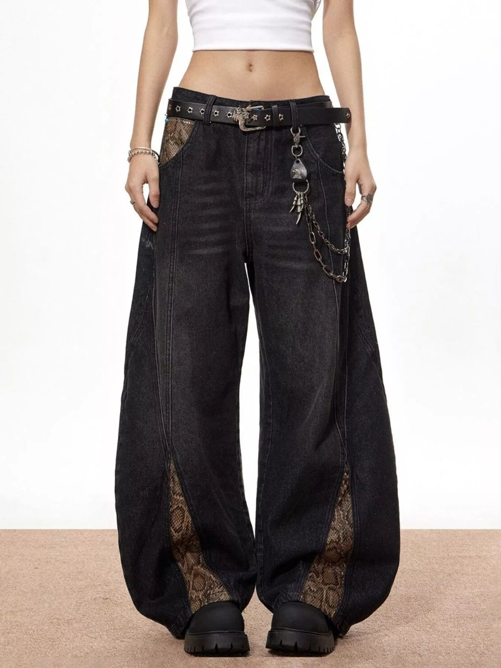 Men's Vintage Wide Leg Jeans with Snake Print - URBANPICK FASHION