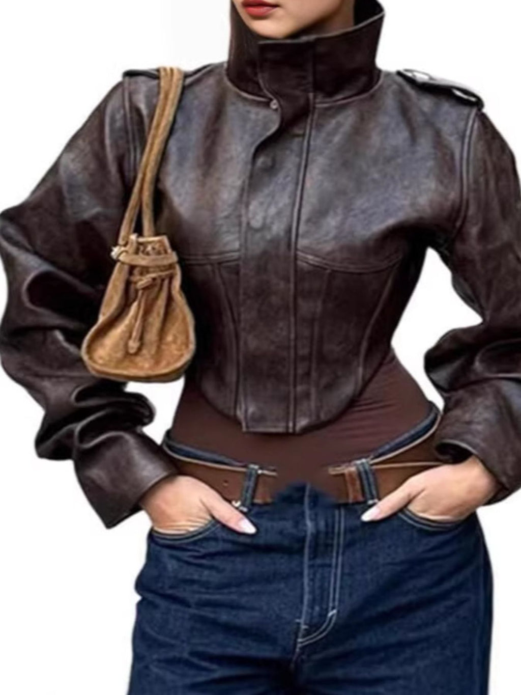 Vintage Style Slim Fit Leather Jacket - URBANPICK FASHION