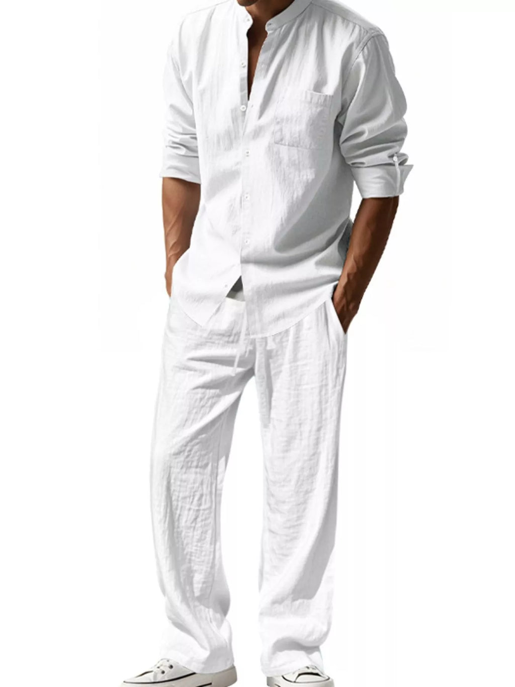 Men's Full Size Casual Button Up Shirt and Pants Plus Size - URBANPICK FASHION
